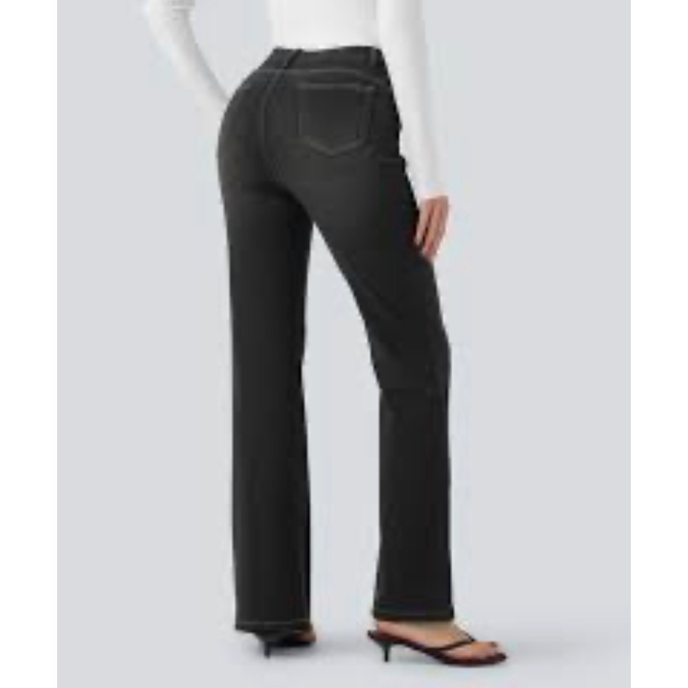 Halara Black High Waisted Straight Leg Denim Pants Size M Stretch Cotton Blend